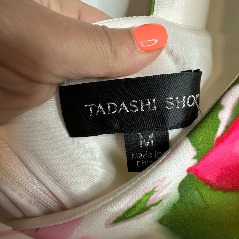 Tadashi Shoji  Floral Summer  Party Cocktail Tropical Midi Dress Size Medium - Picture 8 of 15